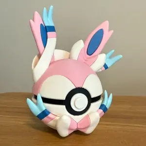 #0700 Sylveon Ball - Made to Order, 3D Printed Pokeball Figure, Prismatic Eeveelution, High-Quality PLA