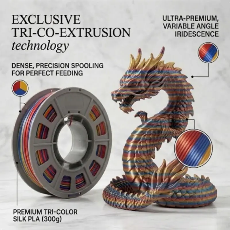 Red Gold Blue Co-extruded Color Shift PLA Filament, 300g 1.75mm Chameleon Flip Shade, Light Angle Responsive, Smooth Feeding, Low Warping, Easy Printing, Compatible with All FDM 3D Printers, Cosplay Props, Flip Effect, Angle Change, Filament 3D Printing S