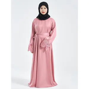 DZ09# Muslim Elegant Satin Solid Color Abaya Robe Dress