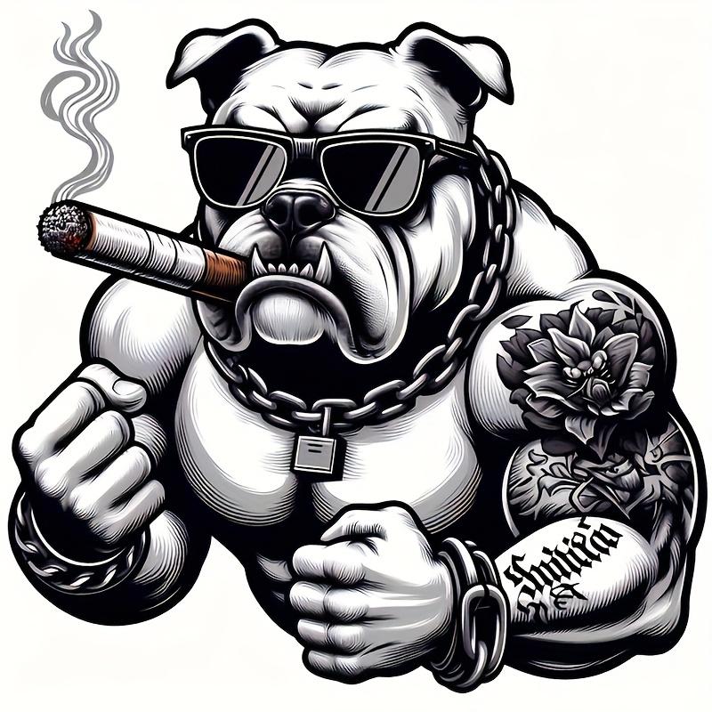 American Bulldog Stickers Car Decals - High-Quality PVC Scratch-Resistant Decorative Stickers for Cars, Motorcycles, Trailers, ATVs, and Laptops - Bold American Bulldog Design with Stylish Glasses and Tattoos, Vehicle Scratch Protection Cover |   Trendy A