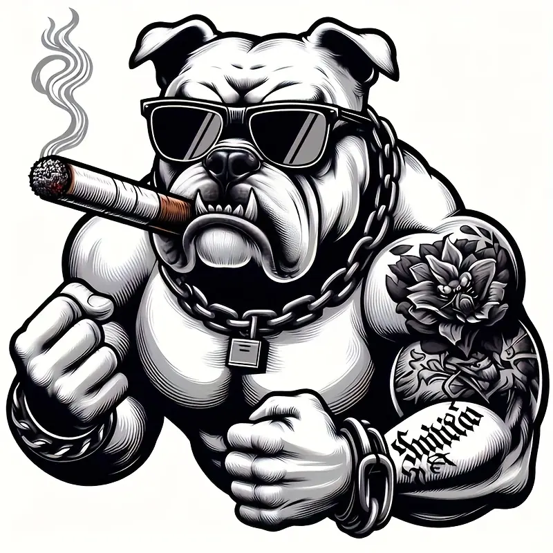 American Bulldog Stickers Car Decals - High-Quality PVC Scratch-Resistant Decorative Stickers for Cars, Motorcycles, Trailers, ATVs, and Laptops - Bold American Bulldog Design with Stylish Glasses and Tattoos, Vehicle Scratch Protection Cover |   Trendy A
