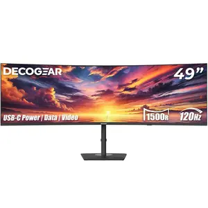 Deco Gear 49" Dual-QHD 5120×1440 1500R Curved Monitor, 120Hz HDR400, 1ms MPRT, USB-C 65W, KVM, Ergonomic Stand, Built-in Speakers