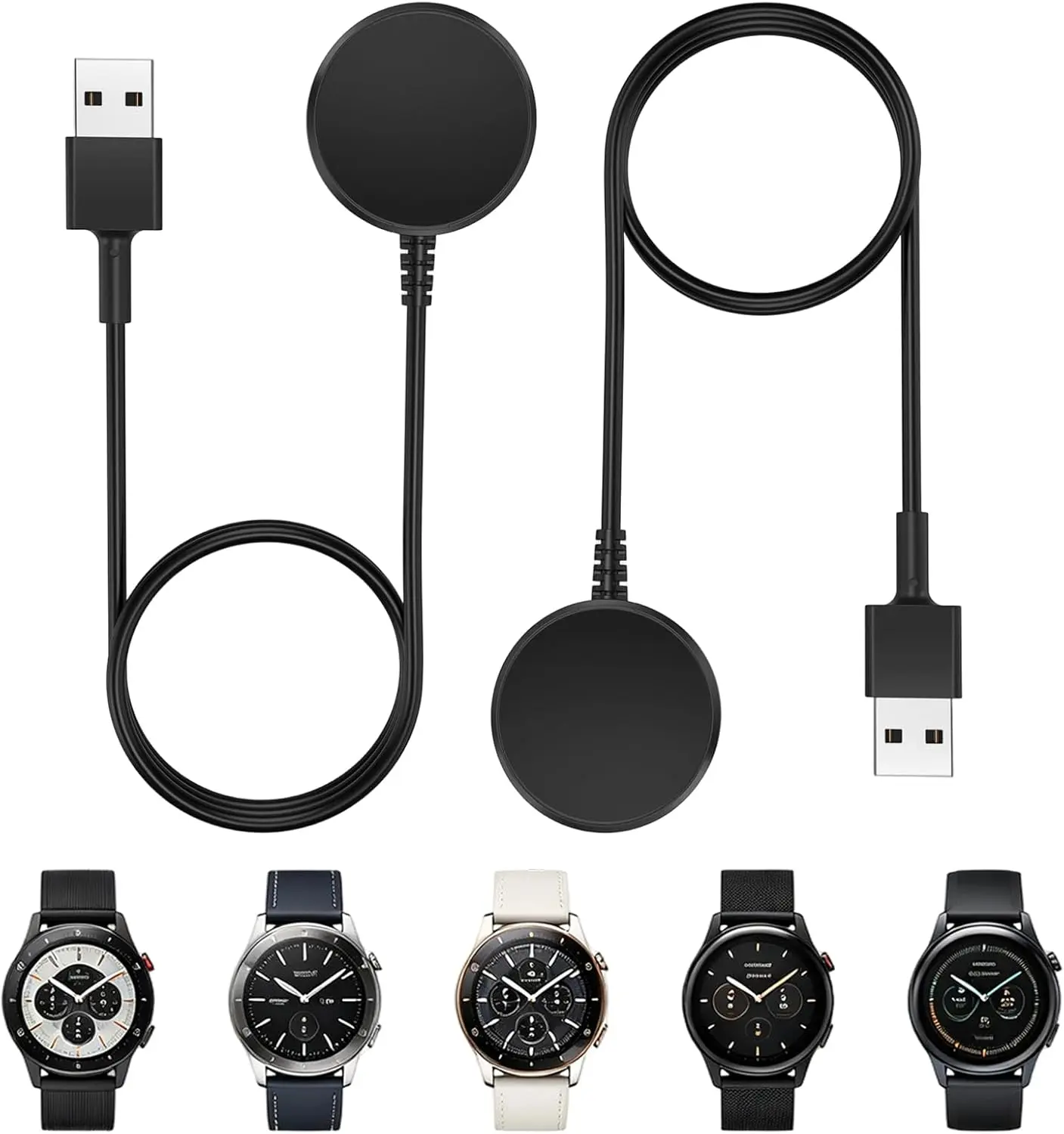 2-Pack Compact Magnetic Fast Accessory Cord for Samsung Galaxy Watch 8/8 Classic/Ultra/7/6/6 Classic/5/5 Pro/FE, Wearable Smart Watch Replacement USB Charging Dock (Includes Charging Cable)