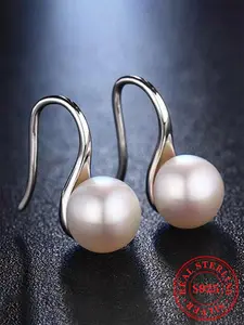 S925 Sterling Silver Simple Style Plain Color Faux Pearls Design Earrings, Fashion Jewelry for Party, Daily Clothing Decor, Trendy All-match & Exquisite Jewelry for Birthday Gift, Elegant Minimalist Earrings, High Quality Earrings, Fashionable Earrings