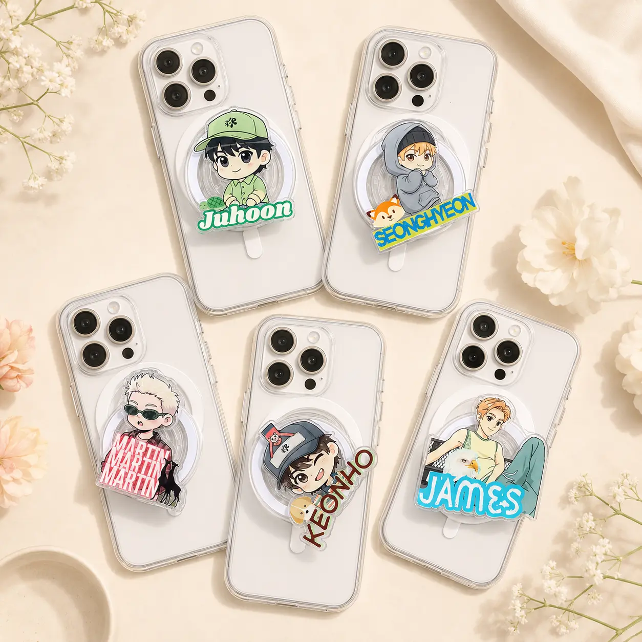 CT Kpop Boy Group Inspired Phone Grip - Cute Fangirl Phone Holder & Stand - Fanmade Idol Name Accessory - Kpop Fanmade Name Phone Grip