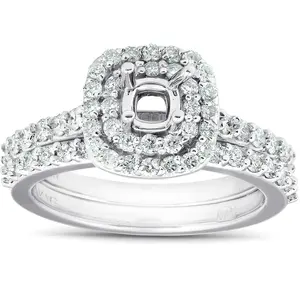 3/4Ct Double Cushion Halo Diamond Engagement Ring Setting Mount 14k White Gold