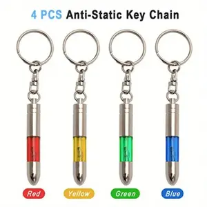 SWEETHOMEDECO 4 Packs Car Static Human Body Static Eliminator Discharger Silvery Tone High Voltage AntiStatic Keychain ESD Tool Sets Charger 1811
