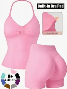 Women's Two-Piece Sports Set, Seamless Knit Bra and High-Waist Shorts, Quick-Dry Comfortable Workout for Gym and Outdoor Activities, Workout Sets