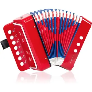 Button Accordion,  10 Keys Control Kids Accordion Musical Instruments for Kids Children Beginners Lightweight and Environmentally-friendly (Red)
