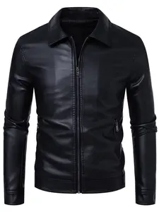 Men's Solid Color PU Leather Jacket, Fashion High-Quality Casual Outerwear, Perfect for Daily Wear, Dates, Weekend Getaways