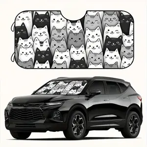 1pc, Foldable Black and White Kitty Cat Car Windshield Sun Shade, Blocks UV Rays and Keeps Your Vehicle Cool and Protected