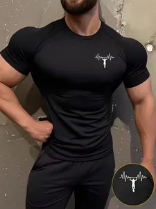 Men's White Short Sleeve Fitness T-shirt with Heartbeat Pull-up Print