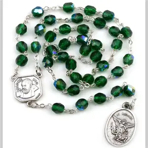 Emerald Green St Saint Michael Padre Pio Guardian Angel Rosary Beads Chaplet 6MM