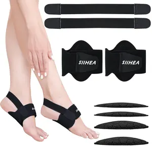 SIIHEA Arch Support Braces Sleeves for Pressure, Plantar Fasciitis Relief, Adjustable Compression Bands for Flat Feet High & Fallen Arch, Non-Slip Foot Wraps with Gel Pad (Cool Black, Adjustable)