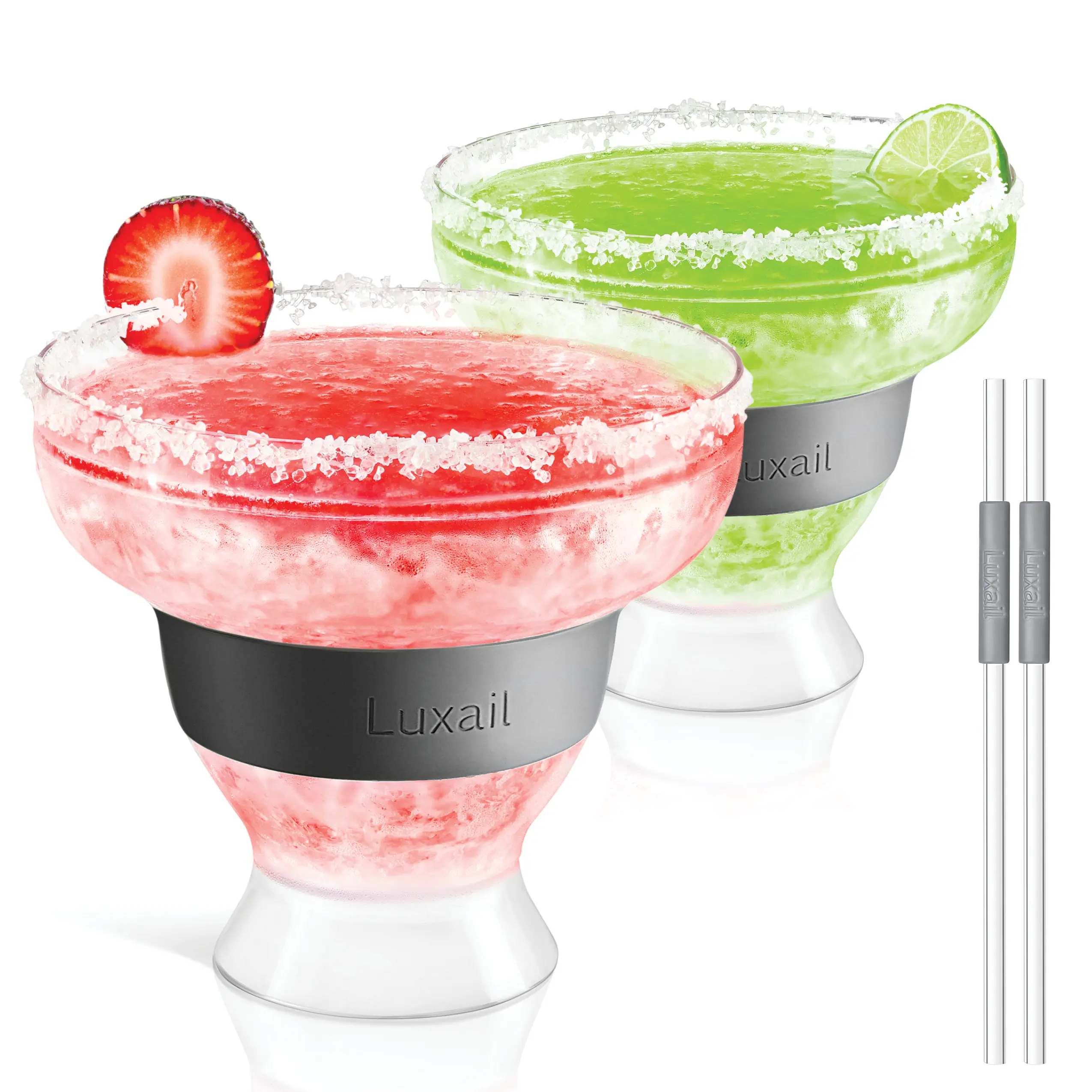 Margarita Glasses, Plastic Margarita Glasses Set of 2, Double Wall Insulated, Stemless Freeze Cooling Cups With Gel, Chiller Set of 2 Grey, 12 Oz Capacity, Margarita gifts