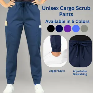 HEEDFIT Unisex Cargo Scrub Pants - Soft Polyester-Cotton Uniforms with Adjustable Drawstring Waist, Multi Pockets, Knit Cuff Bottoms for Nurses & Healthcare Professionals