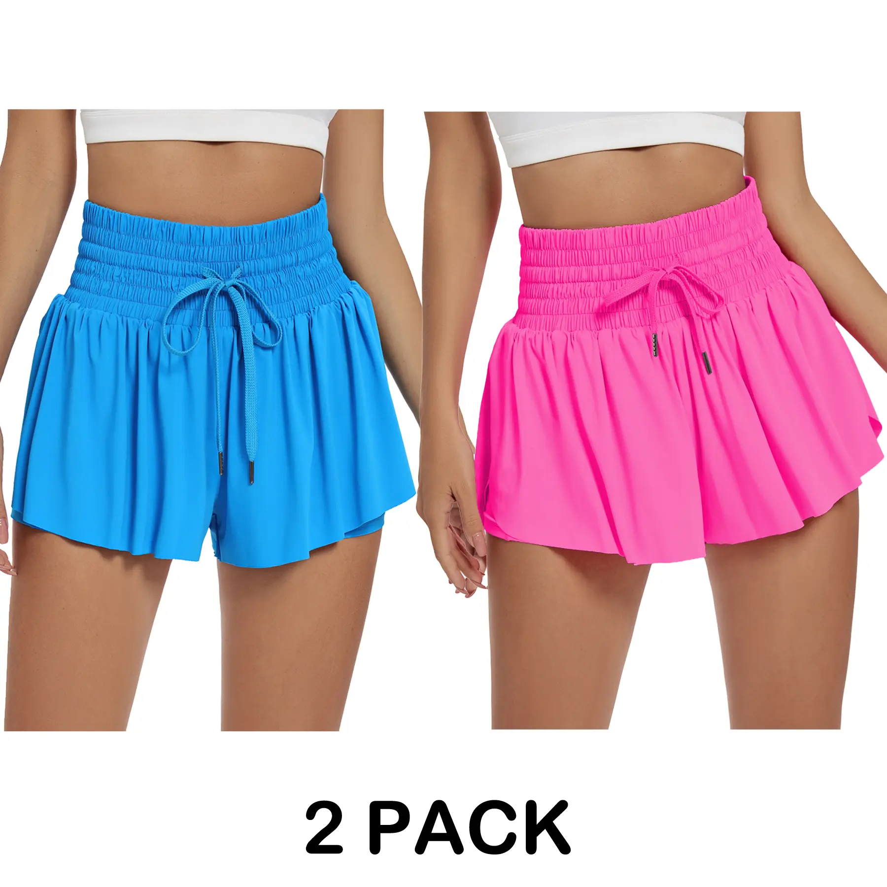 Buy 1 Get 1Free Women's Flowy High Waist Athletic Running Shorts, Workout Shorts with Pockets, Drawstring Tennis Golf Workout Skirts for Gym Casual Summer