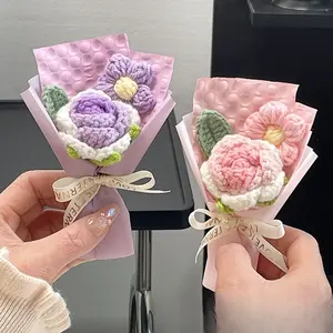 Handmade Knitted Crochet Flower Bouquet, 1 Bunch Artificial Flowers for Home Decor, Parties, Weddings & Anniversaries - Perfect Valentine’s Day, Birthday, Mother’s Day, Father’s Day & Thanksgiving Gift, Decorative Artificial Flower Set,UU