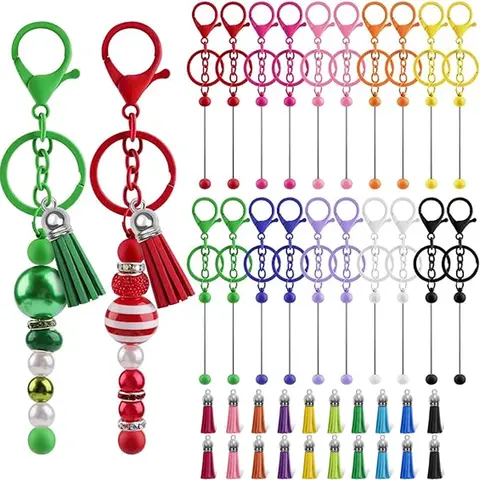 DIY Handmade Keychain Set (20/40 Pcs) - Metal Blank Key Charms, Colorful Tassels, Beadable Bars, Easy DIY Trinkets, Women's Fashion Accessories, Birthday/Christmas Gift (20 Piece for Gifting)