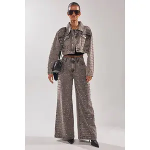 RIZZO STUDDED WIDE LEG DENIM