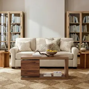 Yechen Modern Coffee Table with Hidden Storage, 1.4" Thick Long Expandable Rotating Coffee Table, Wood Rectangle Cocktail Table for Living Room, (Walnut, Natural)