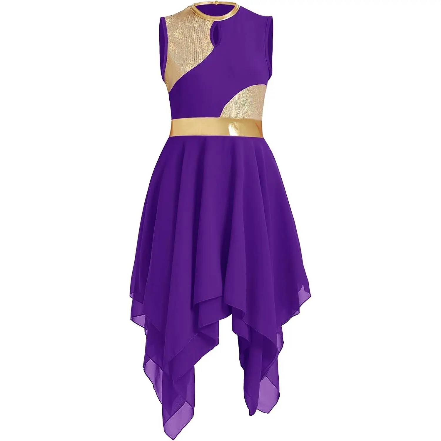 Womens V-Neck Sleeveless Liturgical Worship Praise Dance Dress Lyrical Contemporary Dance Costumes