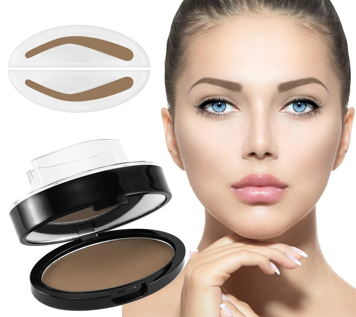 QIUFSSE Eyebrow Stamp and Stencil Kit, 3 Seconds Natural Eyebrow Seal Powder with Stencils, Long-Lasting Eye Makeup Brow Shaping Kit for Beginners