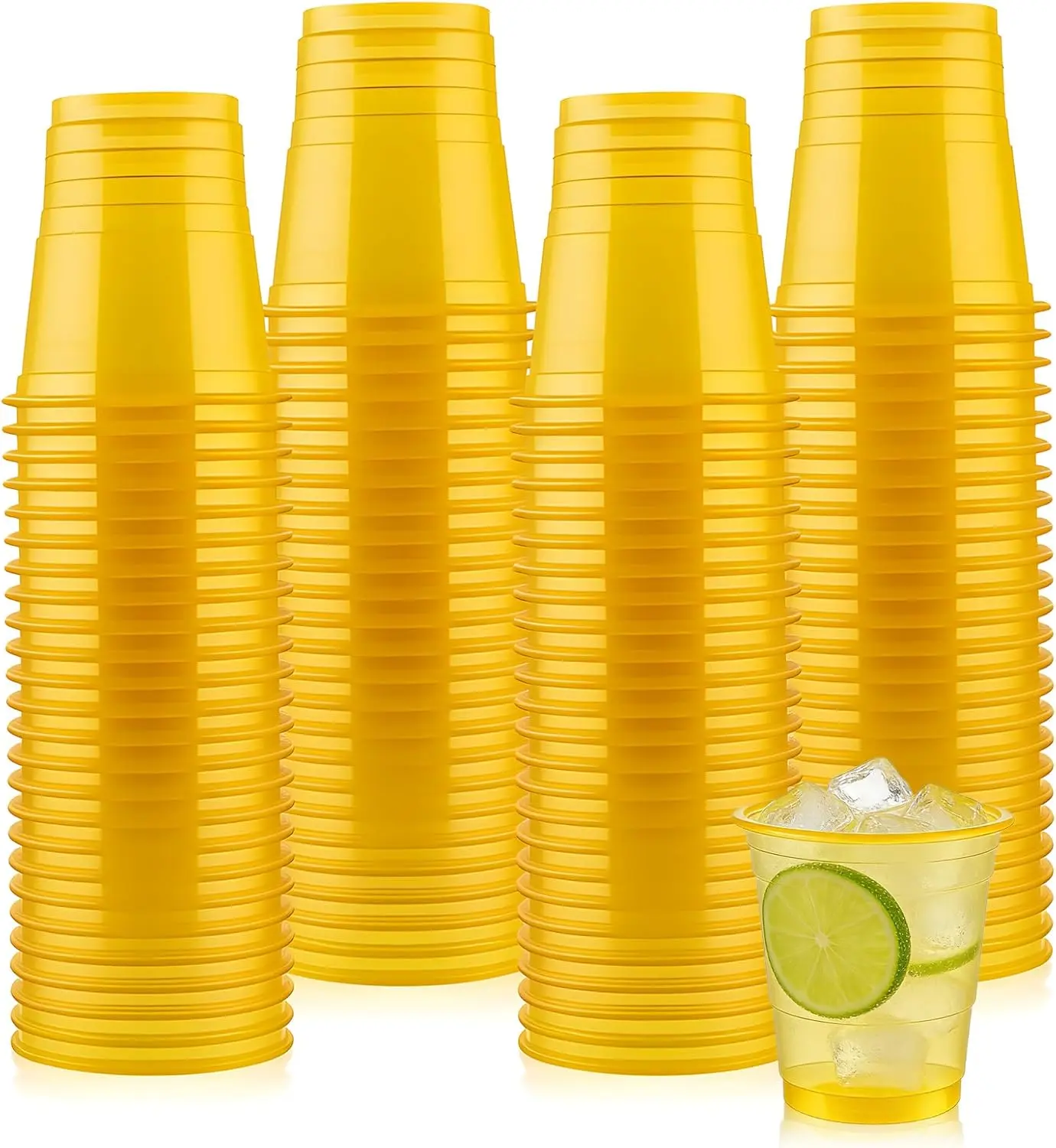 100 Pack 2 oz Clear Disposable Plastic Shot glasses, Mini Disposable Shot Cups for Winter Parties, Birthdays, Weddings, BBQs, Picnics & Daily Use(Yellow)