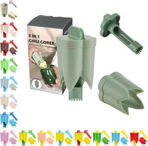 2 in 1 Red Bell Pepper Seed Corer Remover Tool for Jalapeno Cutter Deseeder, ABS Material, Quick Cave Tools for Fruit & Vegetable Preparation, Innovative Design, Easy Use, 1.9"x1.9"x4.3" & 2.1"x2.1"x3.1" Sizes
