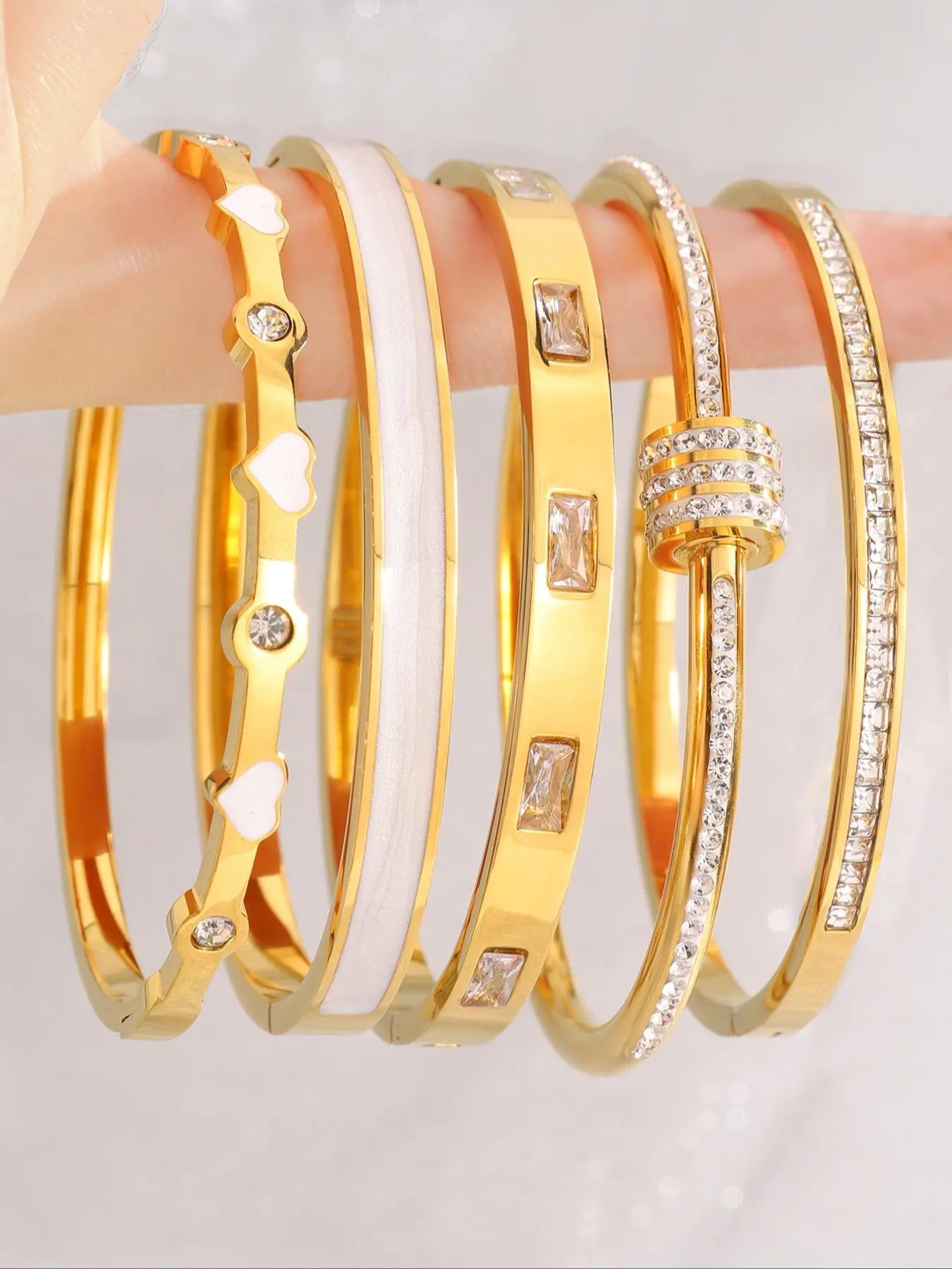 Fashionable Bracelet Jewelry Set, Exquisite Trendy Bracelet, Stainless Steel Lightweight Bracelet, Daily Item, Perfect for Parties, Gatherings, Stackable Bracelets, Rhinestone Bangle Bracelet, Rhinestone Decorated Bracelet, Bracelet Sets