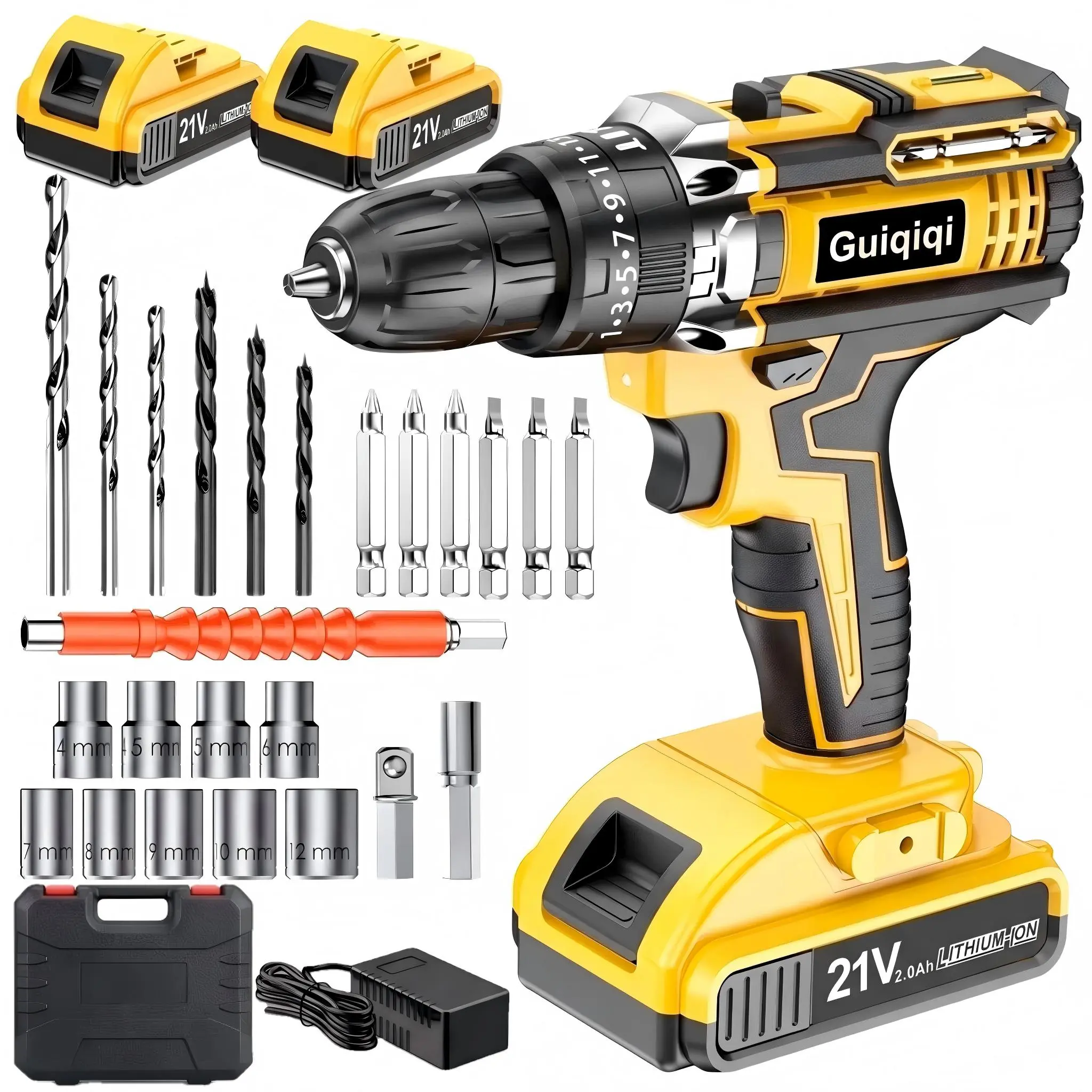 [21V cordless drill set] Multi piece electric drill tool kit | Cordless rechargeable drill tool set, equipped with 1 or 2 batteries, manual tools, pliers, drill bit set, suitable for construction, industrial and home decoration, men's gift, best gift
