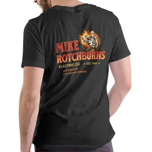 Women's Unisex Fit Cotton T-Shirt - MIKE ROTCHBURNS ELECTRIC CO. Printed Text Clothes, Round Neck, Short Sleeve, JG3