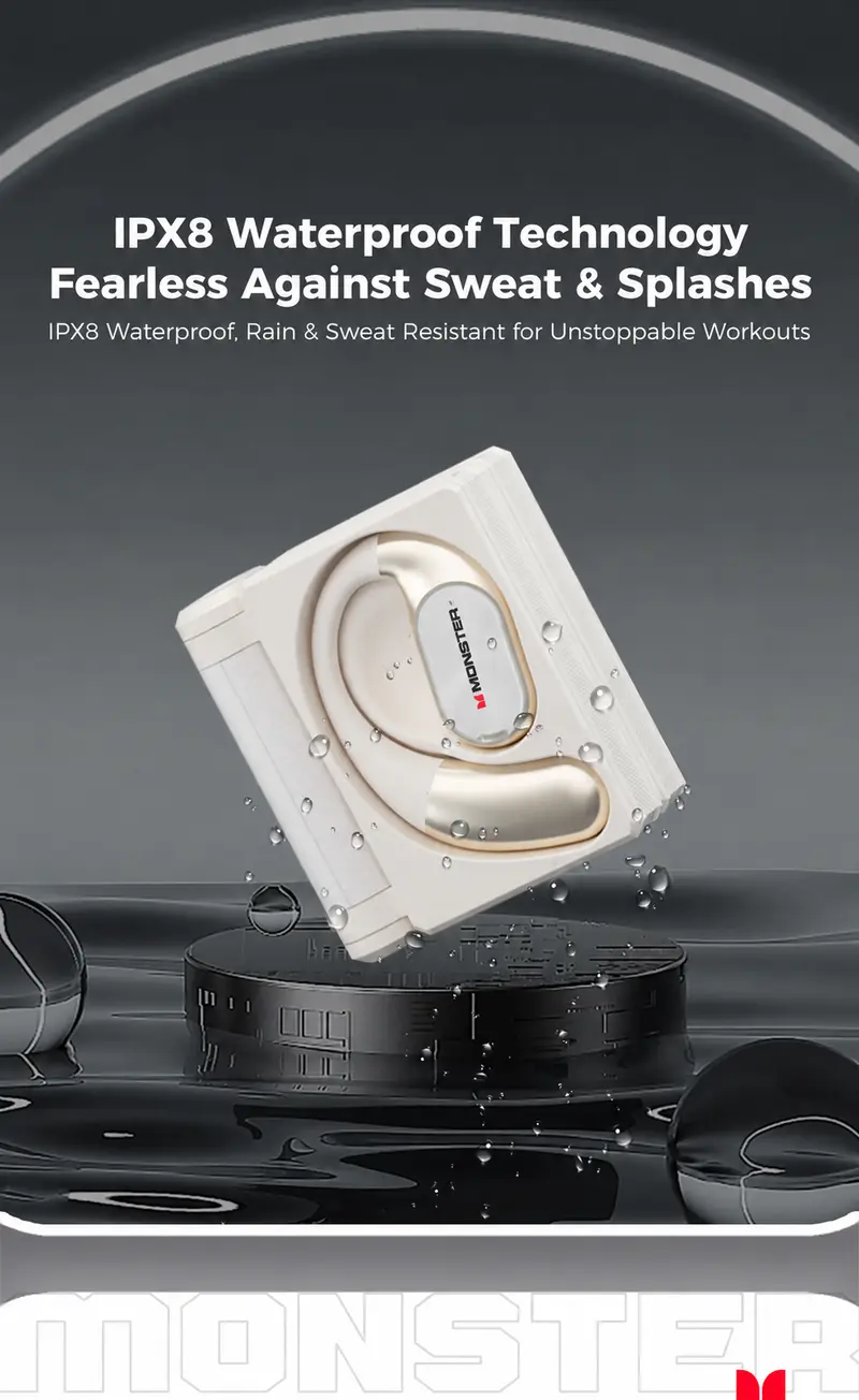 Monster Wireless Bluetooth 6.0 (BT6.0 Low Lag) Foldable In-Ear Earbuds, Dual-Fold Design, Comfortable Ear Hooks, 165H Nonstop Audio, Waterproof Sweatproof for Gym & Run, Rechargeable Sport Headset, Men's Back to School Gifts