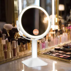 Professional 8.5" Large Lighted Makeup Mirror with Brighter Lights, 1X/30X True HD Magnifying Mirror with 3 Color Dimmable Lights, 96 Shadowless LEDs, 360°Swivel Seamless Vanity Mirror, Gifts for Women