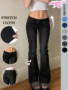 NVFelix Women's Y2K Low Rise Flare Casual Jeans Double Button Stretch Bootcut Denim Pants Mother's Day Gift