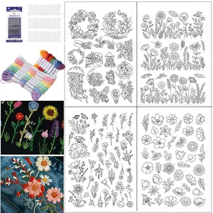 Water-Soluble Embroidery Stabilizer Sheets, Self-Adhesive Washable Fabric Patterns, Floral Embroidery Design, Ideal for Jeans Sewing Projects & DIY Crafts