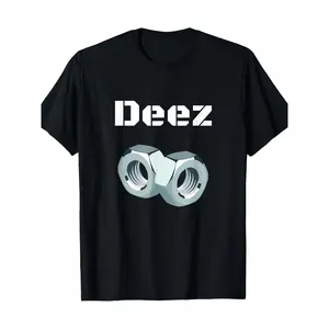 100% Cotton Funny "Deez Nuts" Graphic T-Shirt, Men's Casual Crew Neck Short Sleeve Tee with Geometric Design, Regular Fit, Black Knit Fabric, Perfect for Casual Attire or Weekend Getaways, Weekend Attire - , Adult funny T-shirt, Gift for Woman and M