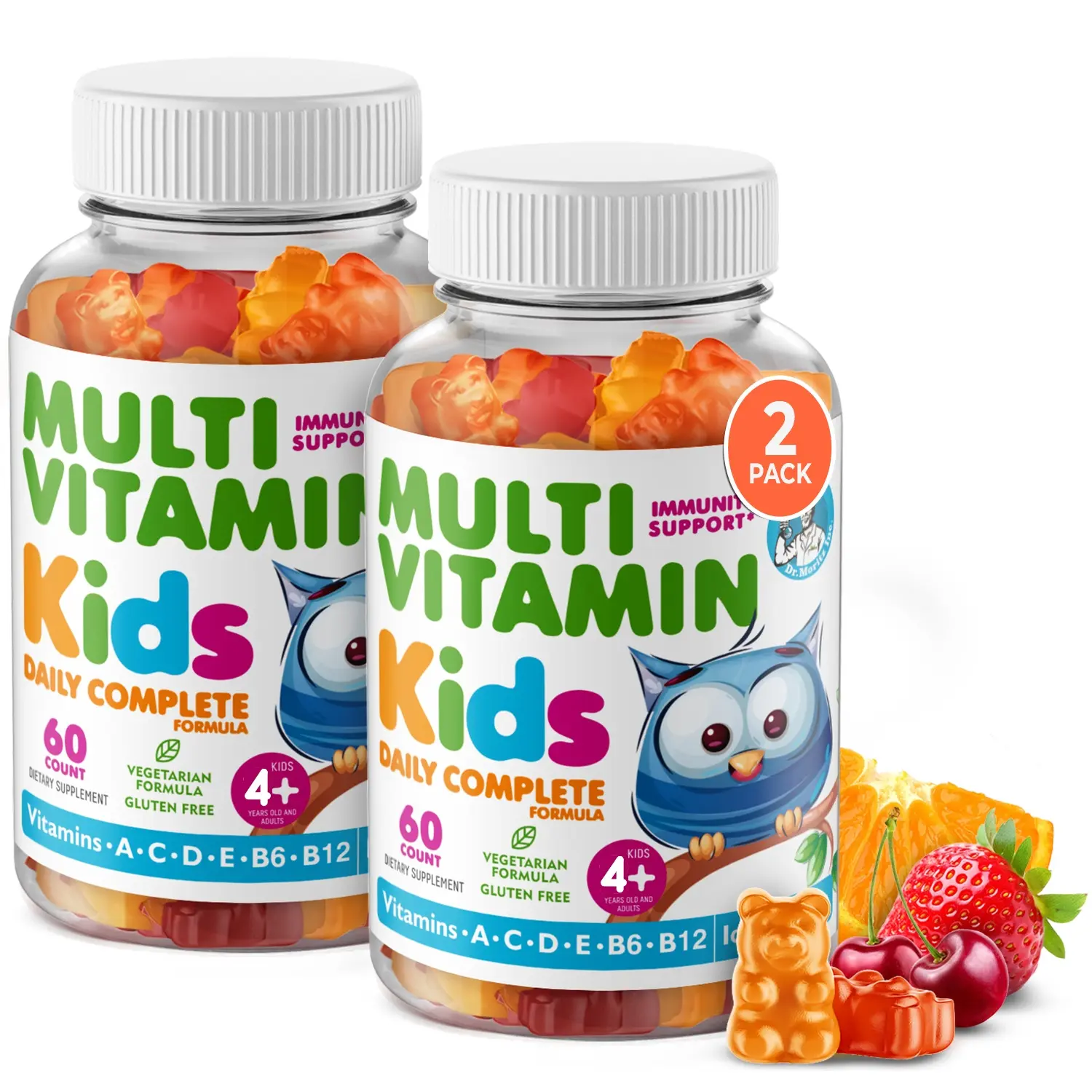 DR. MORITZ Kids Multivitamin Gummies - with Kids Vitamins A C D E B6 B12 Zinc and More - Complete Daily Support - Vegetarian and Non-GMO, 2 Pack (120 Count), Vitamin D, Immune Support