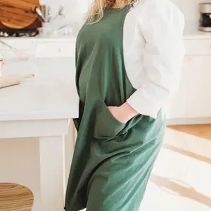 Kitchen Billboards + Kitchen Cross Back Apron - Olive Green Pocket + No tie + plus size comfortable high quality + cotton linen apron