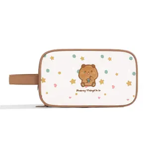 Milk Tea Bear Handheld Travel Makeup Bag, Large Capacity Cartoon Cosmetic Organizer, Portable Wash Kit Storage, Ideal for Trips
