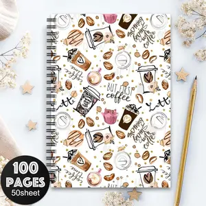 Aesthetic Coffee Theme Spiral Notebook, Cute Coffee Cup Design, Cinnamon Heart & Beans, Small Logbook for Project Management