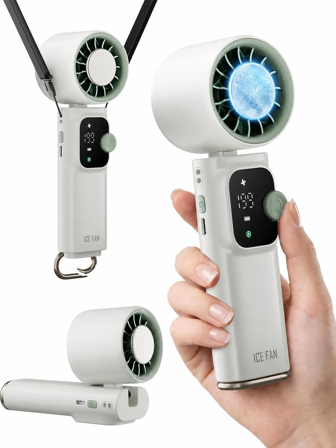 Portable Handheld Turbo Fan - 1-Piece, 199-Speed Motor, 4000mAh Cells, Type-C Charging, USB Port, LED Display, 3-15H Runtime, 3-in-1 Cooling Device for Outdoor Activities, Home Desk