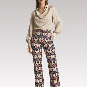 Women's Milk Silk Trousers with Floral Design - Soft, Breathable, and Skin-Friendly High Waist Pants for Comfort & Slimming Look, Perfect for Daily Wear