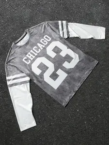 Men's Regular Fit Number Print Long Sleeve Tee, Casual Comfy T-shirt for Summer, Men's Top for Daily Wear