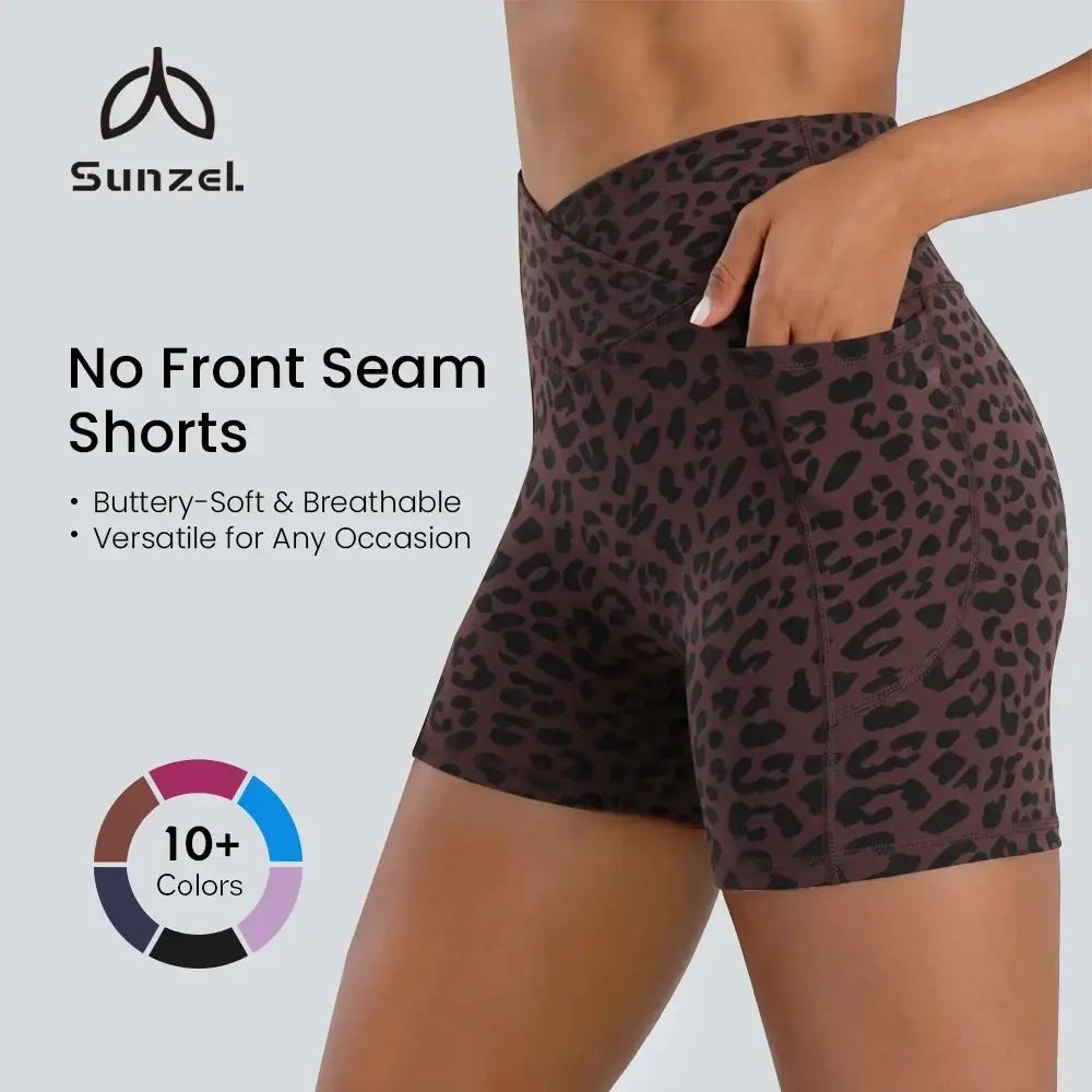 Women's Crossover High-Waist Hidden Butt-Lifting Scrunch Biker Shorts with Pockets, Tummy Control Comfy Athleisure Casual Workout Impact Shorts for Yoga, Gym, Athleisure Casual Shorts
