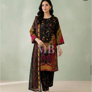 Pakistani 3-Piece Lawn Dress Ensemble for Women - Elegant Everyday Wear with Printed Shirt Dupatta & Trouser - Soft Prints & Refined Details