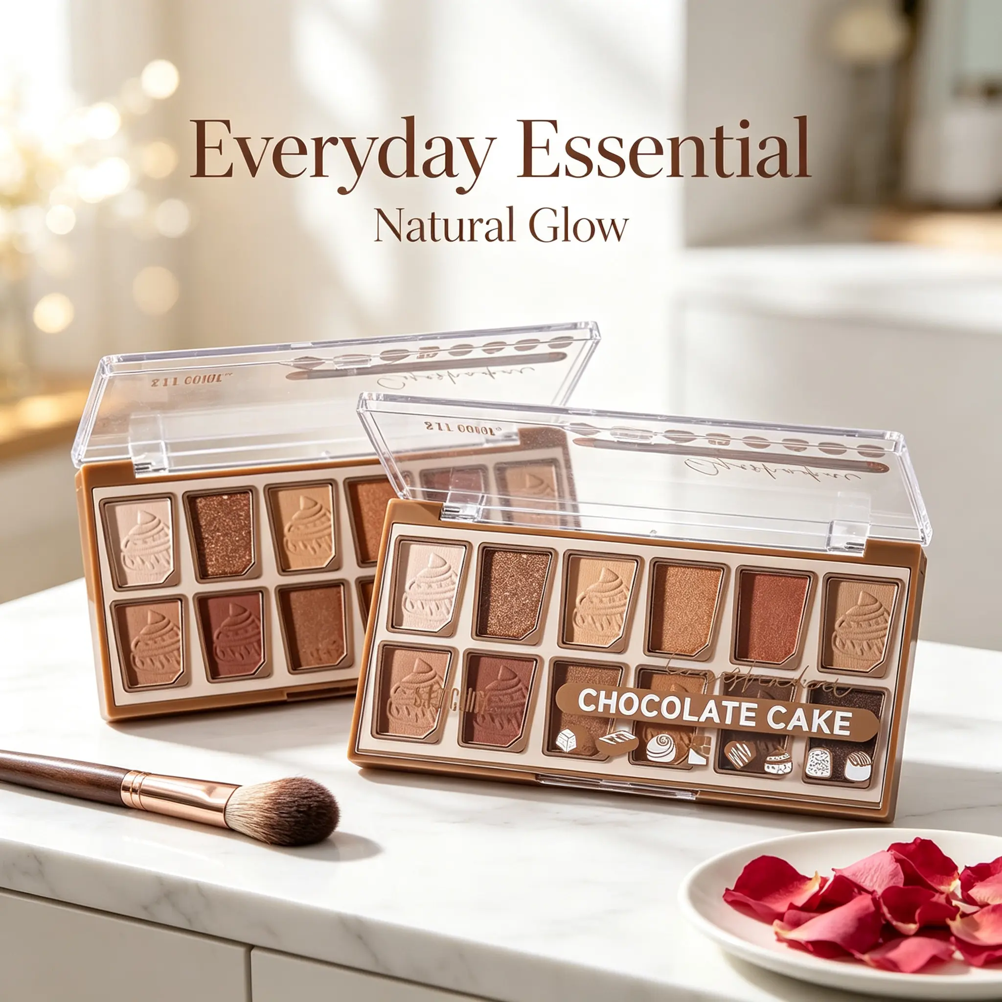Chocolate Cake 12-Color Eyeshadow Palette, Matte & Shimmer Earth Tones – Rose Brown, Highly Pigmented, Waterproof, Long-Lasting Eye Makeup, 2 Shades Available