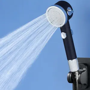 Round Handheld Shower Head with On/off Switch, 3-Mode Boosting Spray, Massage Brush, Bathroom RV/camping, Water-Saving, Optional Holder and Hose Set
