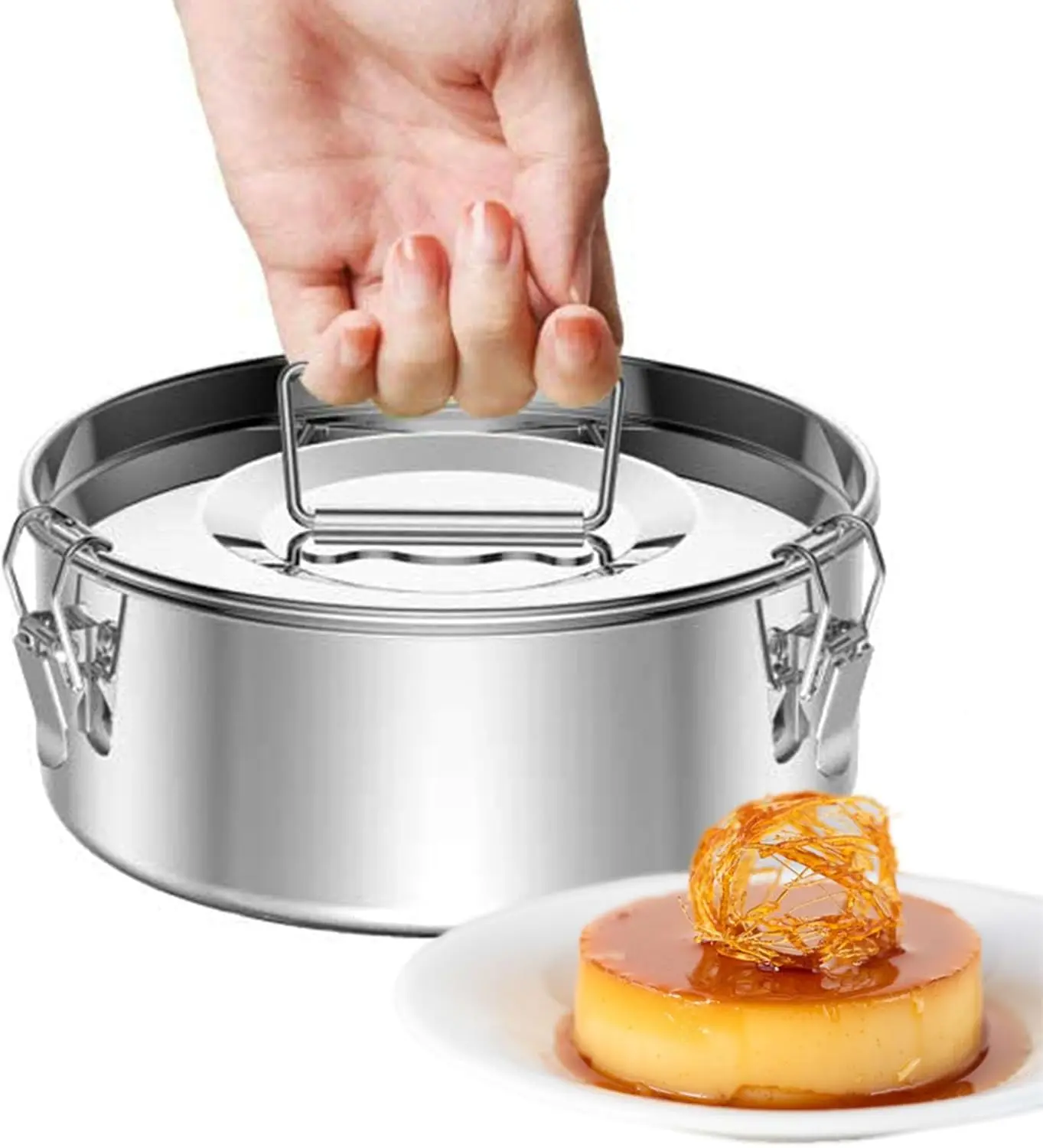 Stainless Steel Flan Pan Flanera Mold 63 oz, Flan Mold with Lid - Flan Maker for 6 Qt Instant Pot - Dishwasher Safe
