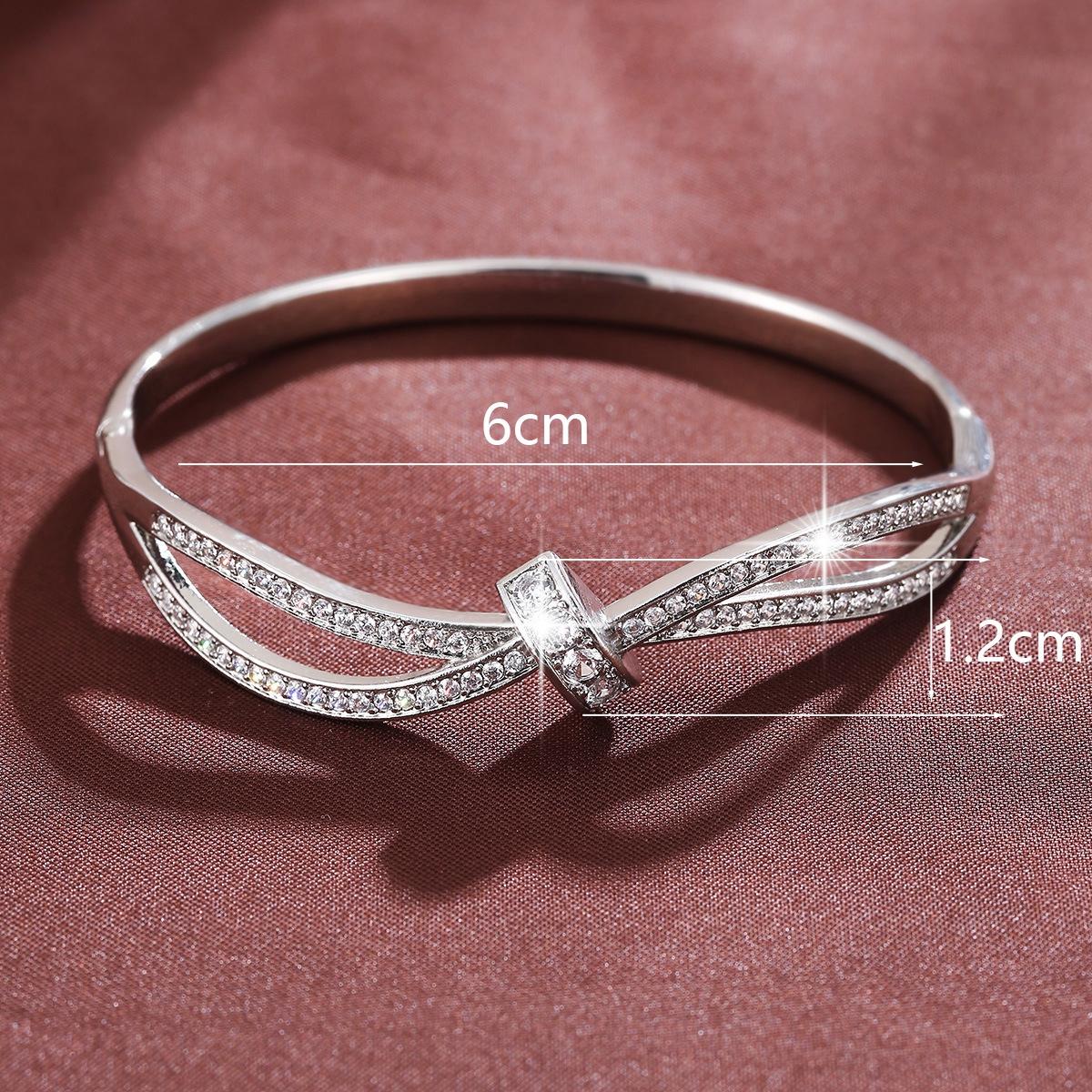 Luxury Intertwined Ribbon Knot Bangle Bracelet for Women, Elegant Polished Sparkle Hinged Cuff Bangle, Premium Statement Bracelet, Trendy 2026 Aesthetic Bridal Formal Jewelry, Timeless Anniversary Birthday Gift for Her